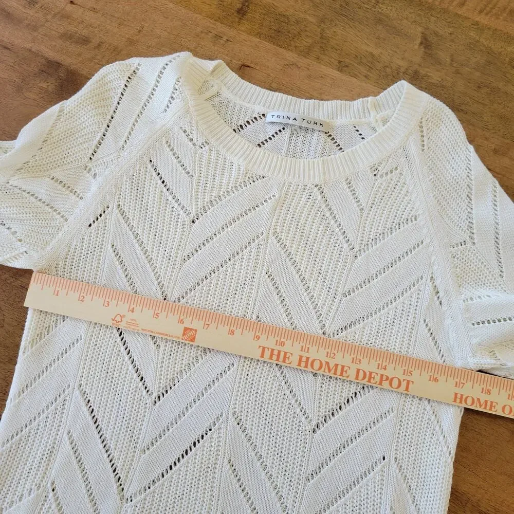 Trina Turk Cottage BOHO Cable Knit Sweater Womens Small Cream Cotton Modal - Picture 8 of 9